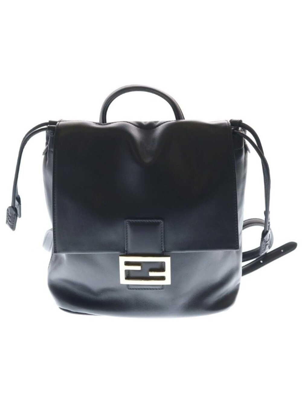 Fendi Baguette FF Logo Backpack Black Leather Gold